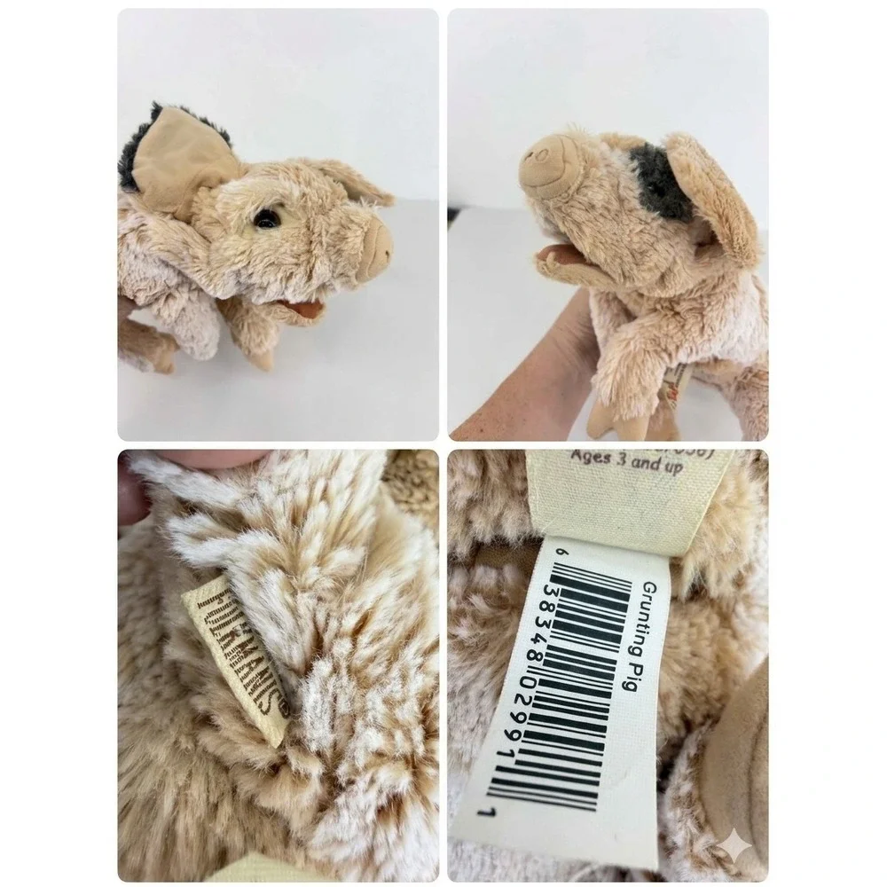 Folkmanis Grunting Pig Hand Puppet Spotted Tan Black Plush 2991 Sound Maker